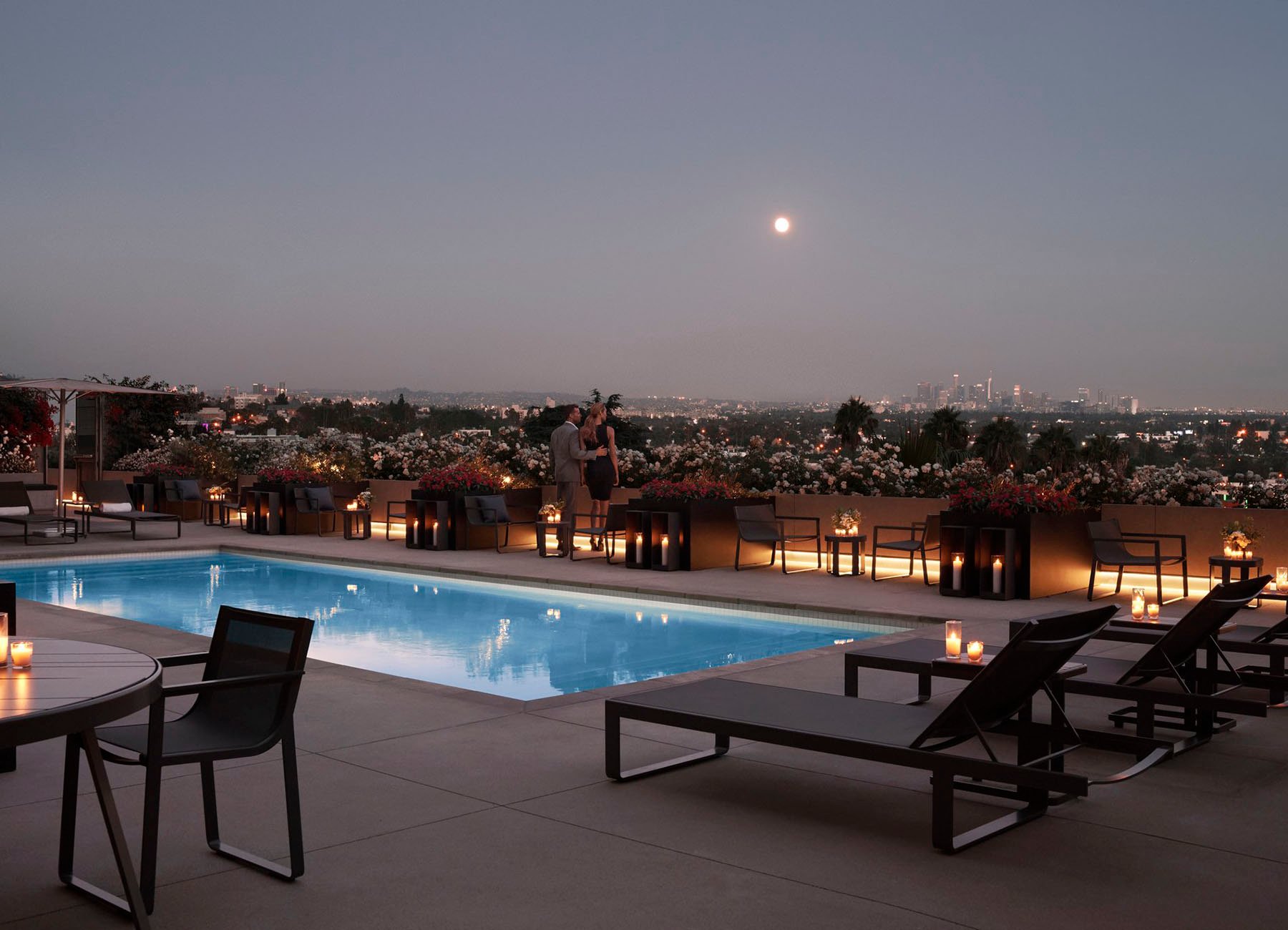 AKA West Hollywood rooftop lounge with pool and bar with city views of Los Angeles 