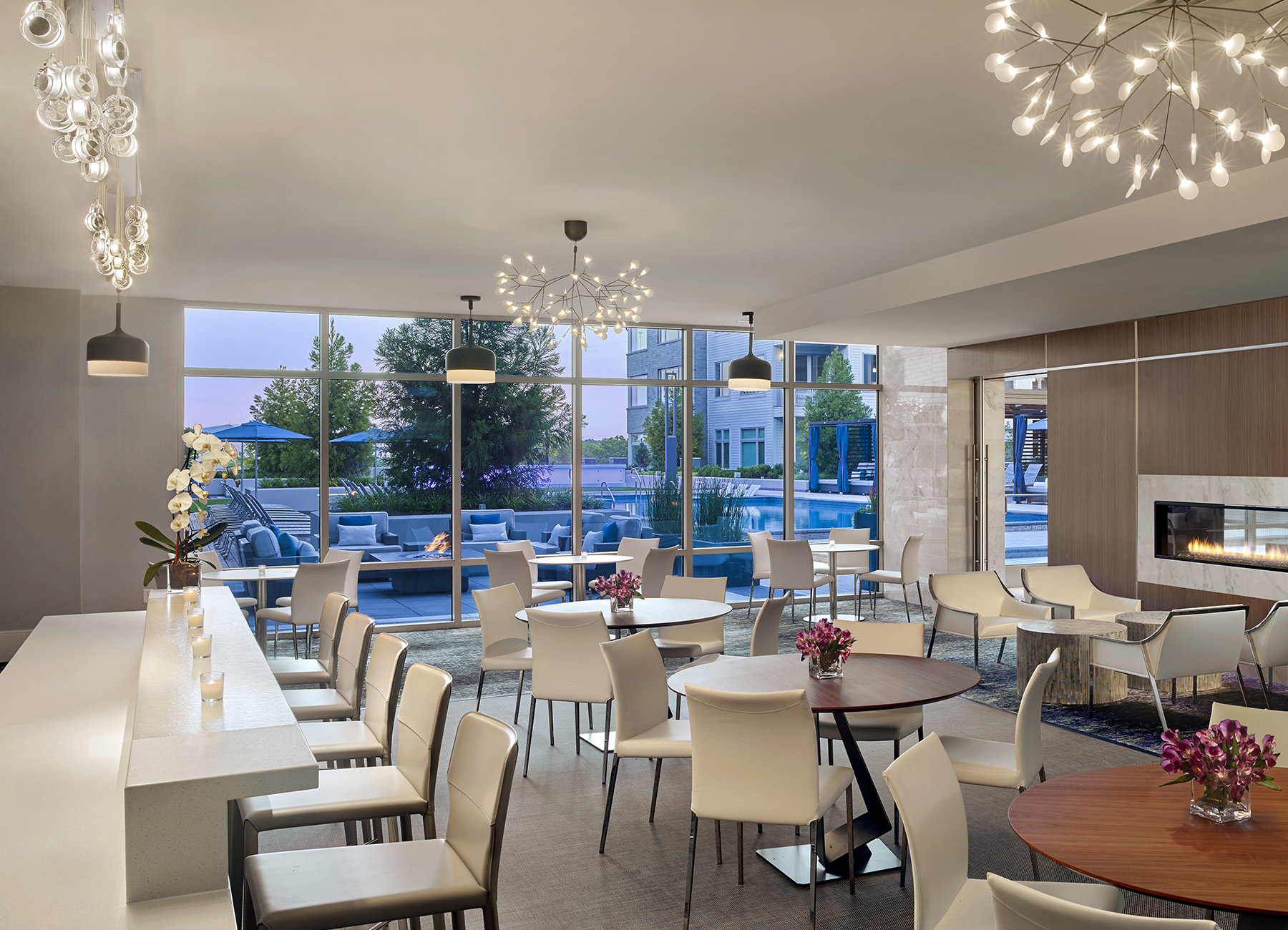 AVE Florham Park Cafe with seating options and fireplace