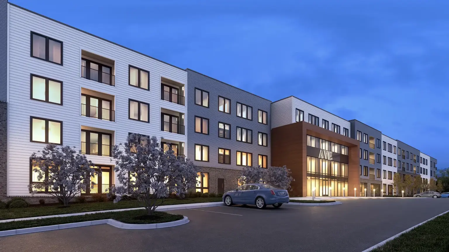 Exterior rendering of AVE Horsham luxury residential community