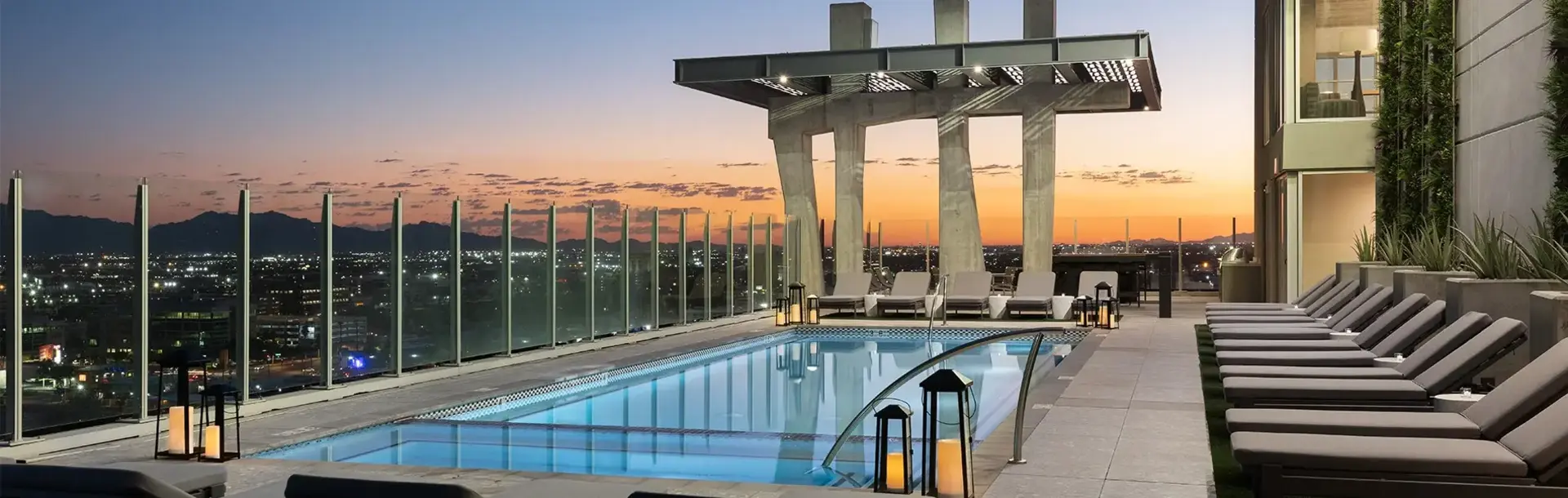 AVE Phoenix SKY Rooftop Pool at sunset