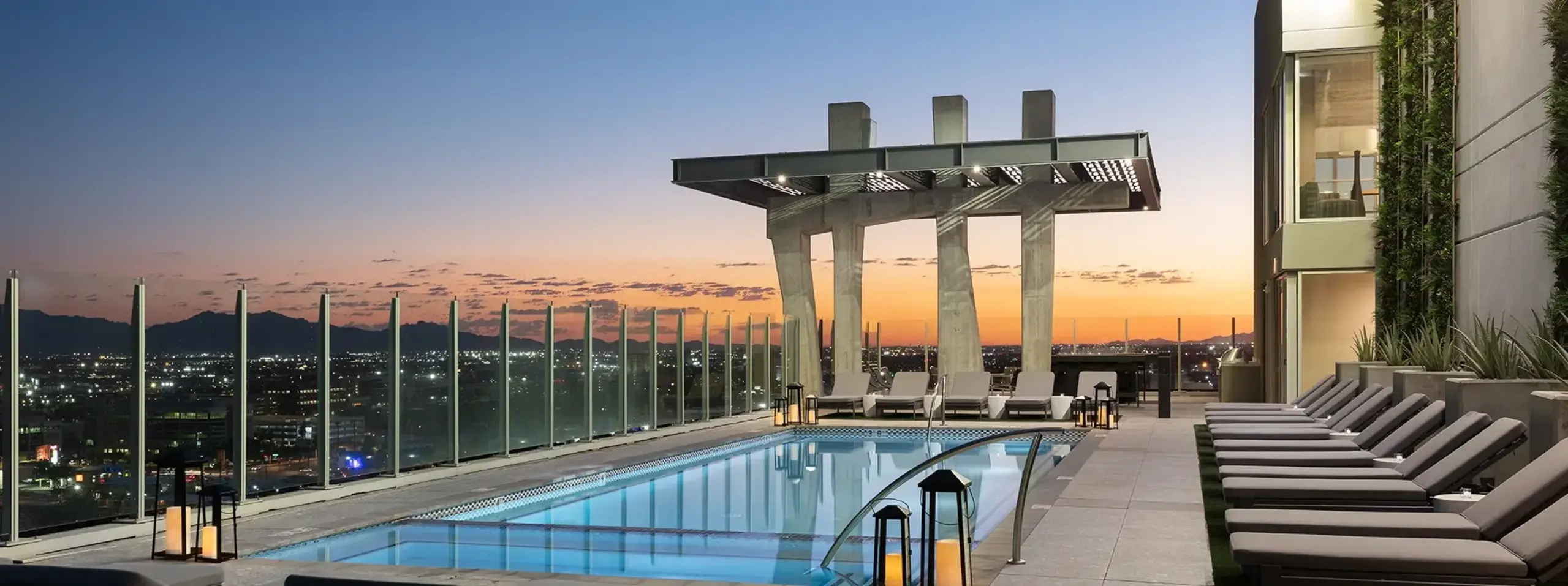 AVE Phoenix SKY Rooftop Pool at sunset