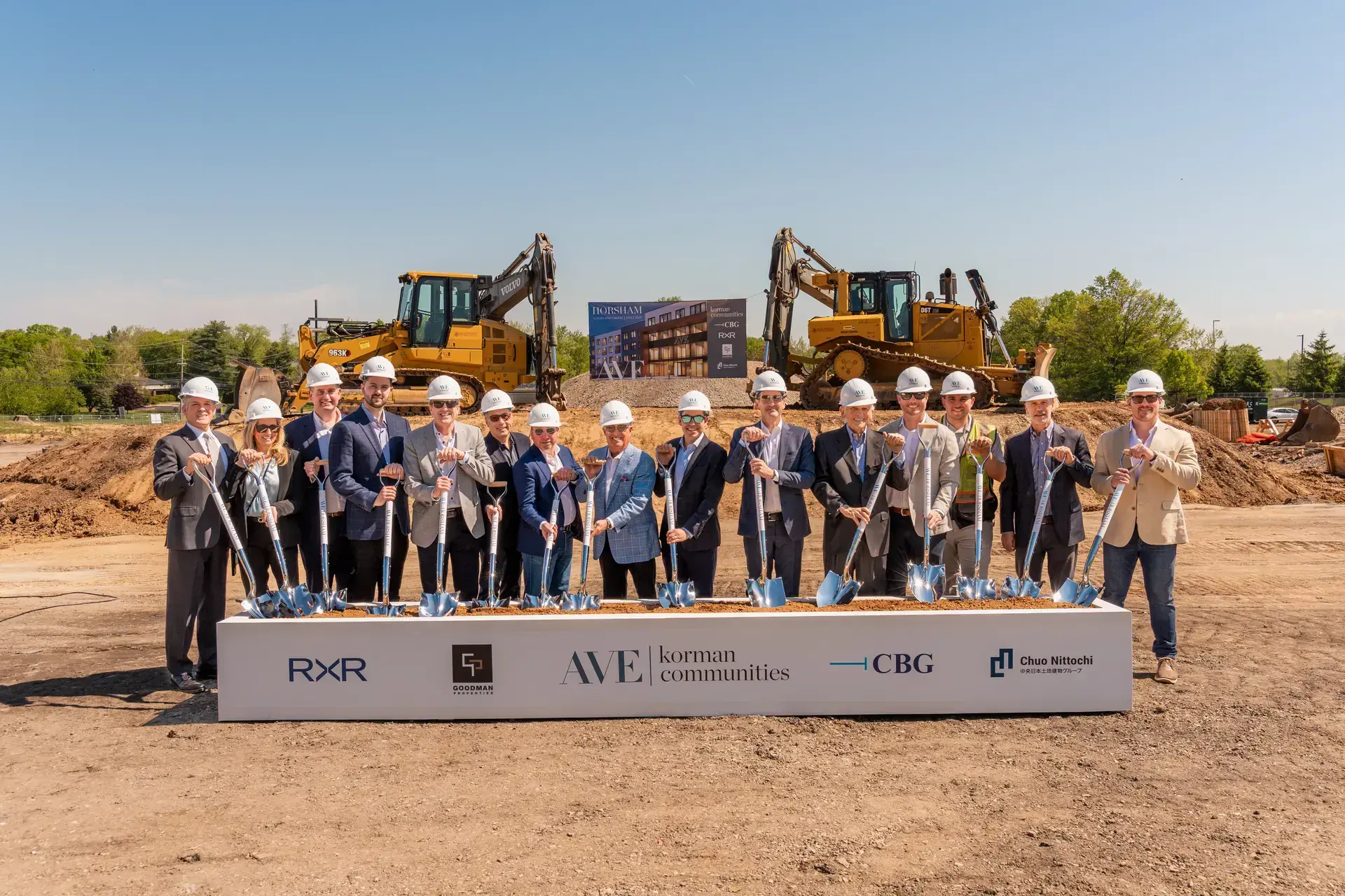 Partners and team members at the AVE Horsham groundbreaking event