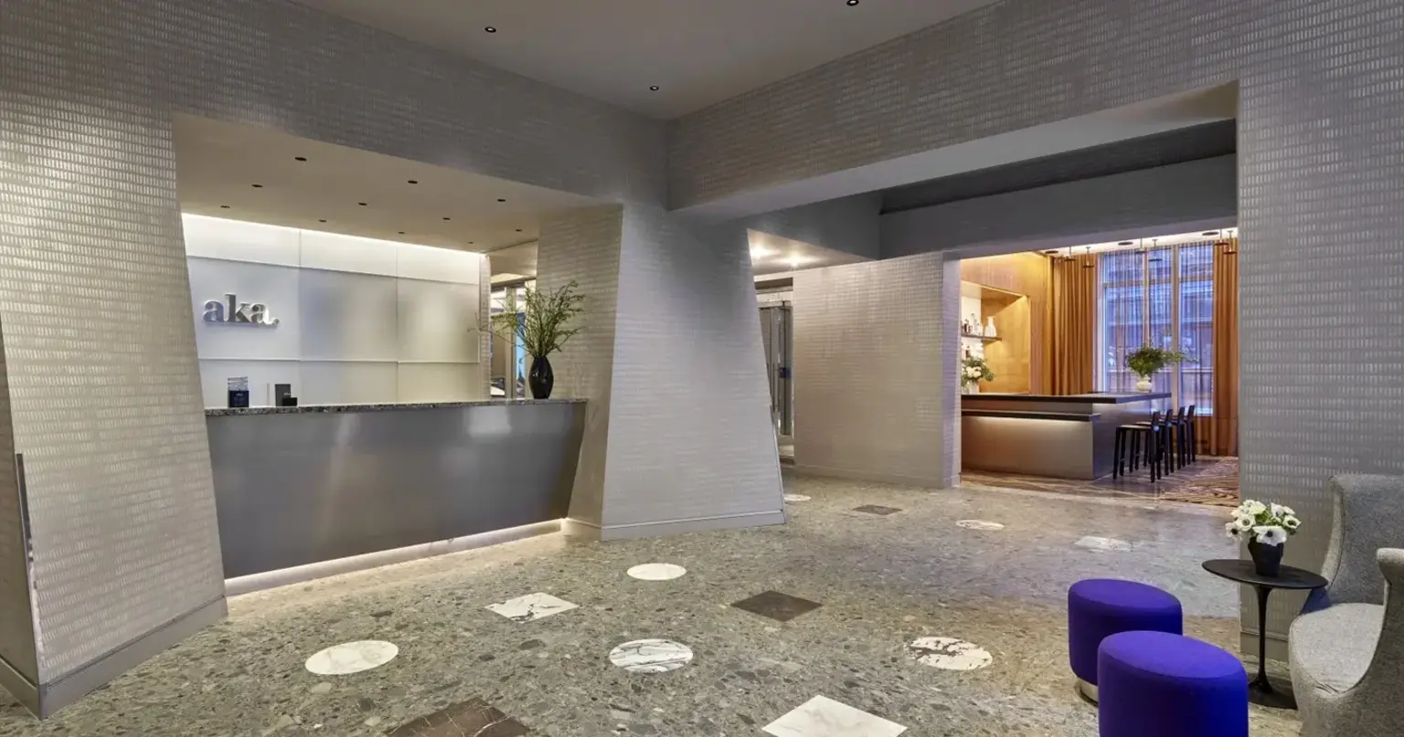 Hotel AKA Boston Common Lobby with sleek design and accent furniture