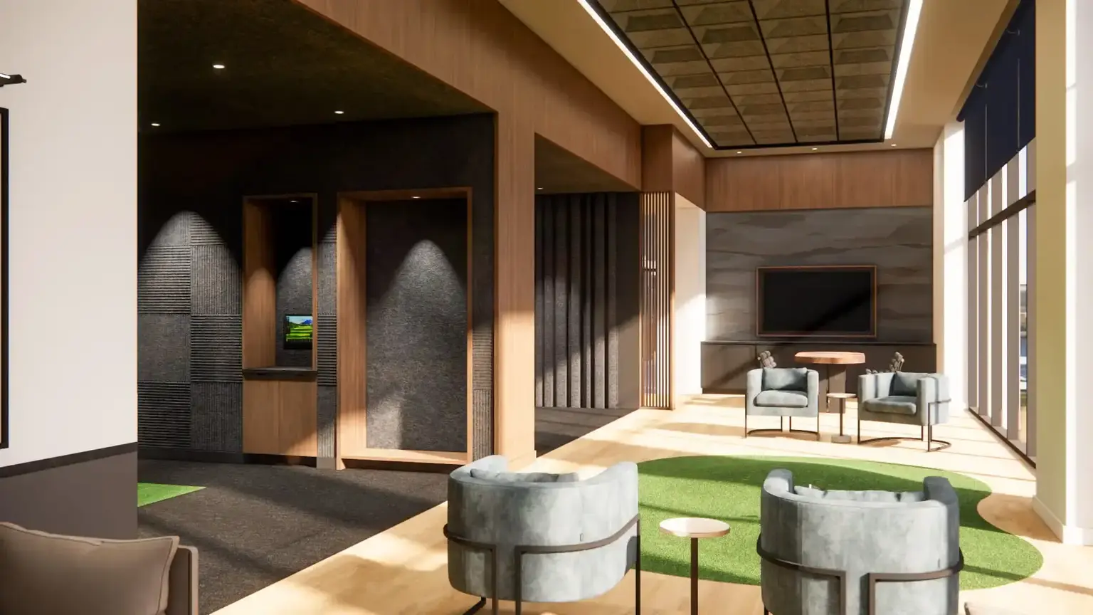 Rendering of an indoor amenity space at AVE Station House in Denver