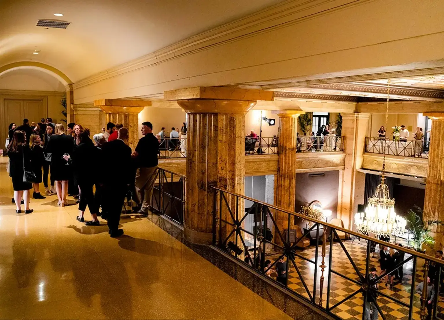 View from the Mezzanine balcony above the lobby at The Franklin Centennial event