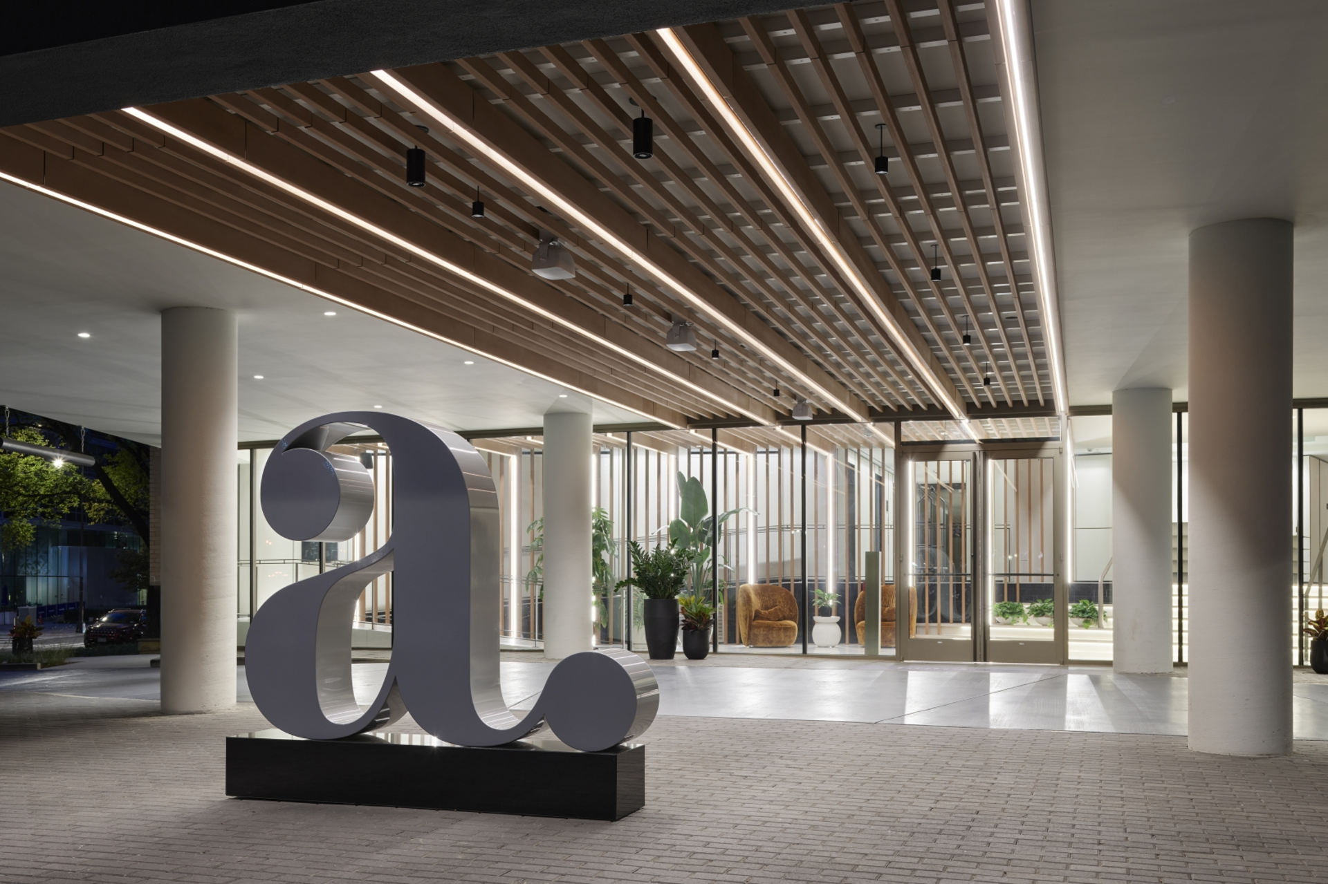 Hotel AKA Washington Circle Entrance with a close up on a large a. logo