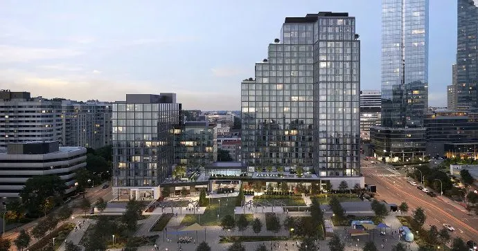AVE Hamilton Green buildings view at dusk