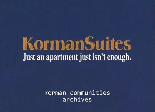 Historic image of Korman Communities' first look book on a blue background