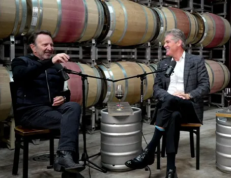 Larry Korman and Bill Green at the shooting of Uncorked podcast