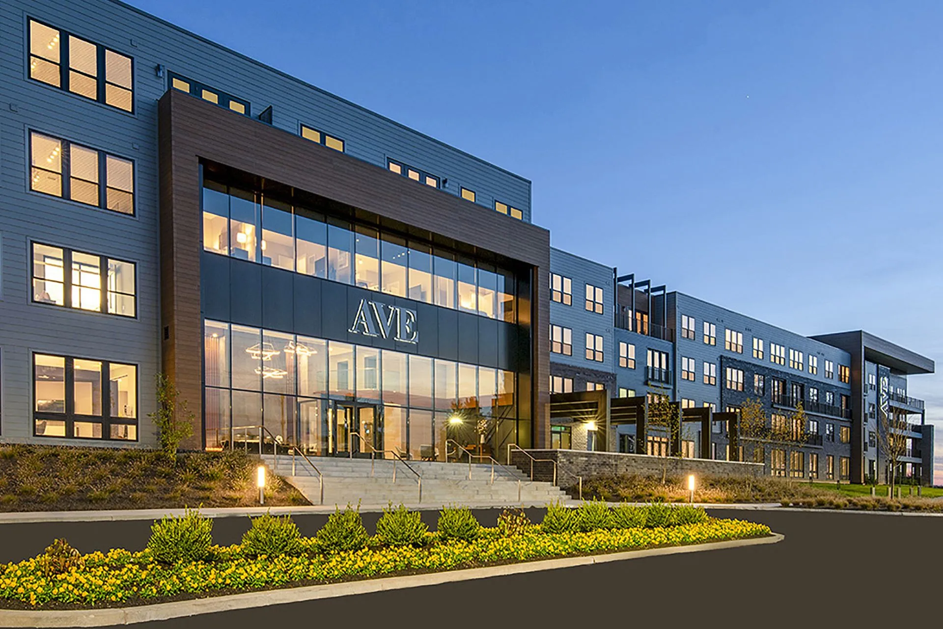 AVE Blue Bell exterior at dusk